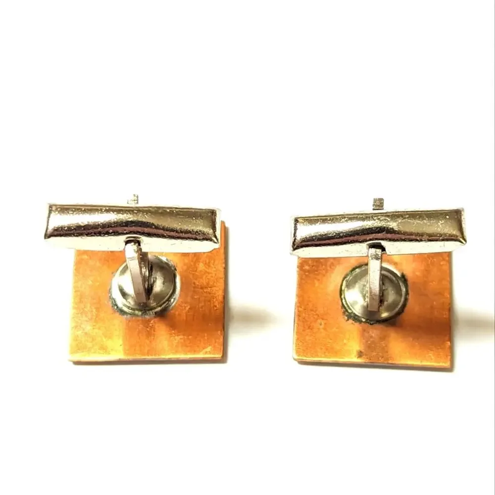 Vintage Modernist Square Swirl Copper Greek Key Style Roman Cufflinks